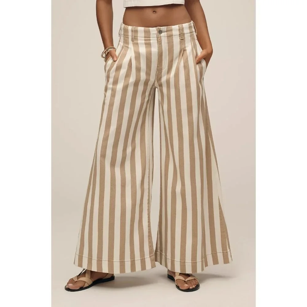 Maeve High-Rise Wide-Leg Jeans White Beige Striped 26 - Picture 1 of 4